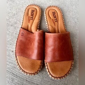 Born Tan Leather Espadrille Slide Sandals